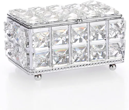 ELLDOO Joyero de cristal, organizador rectangular de baratijas con tapa, aretes, anillos, caja de recuerdo del tesoro vintage para San Valentín,