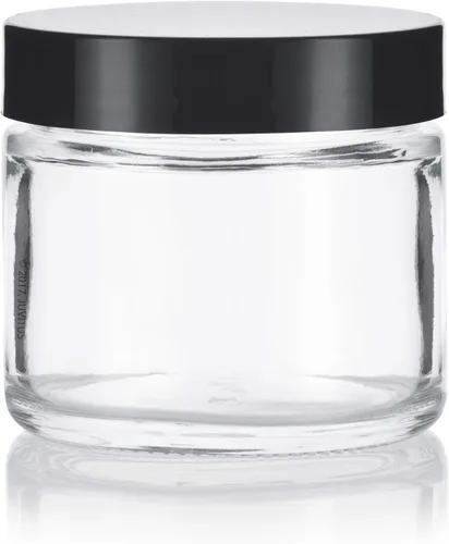 Miniatura 8 de JUVITUS Paquete de 6 tarros de vidrio grueso transparente de 2 onzas / 2.0 fl oz con tapas negras, hermético, a prueba de olores