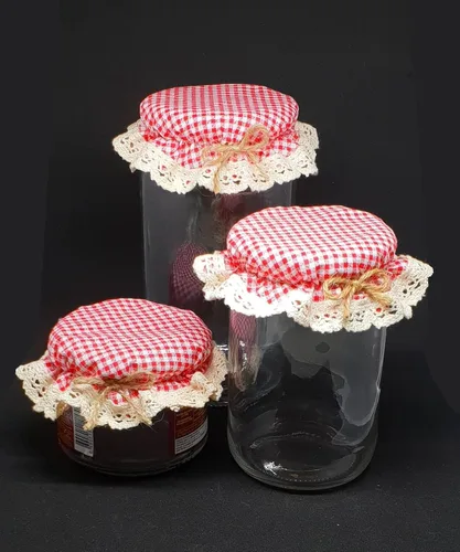 Miniatura 7 de DLK - 10 fundas elásticas para frascos - 100% algodón, patrón elástico de cuadros rojos (cuadros) - Cuenco con tapa de fermentación transpirable