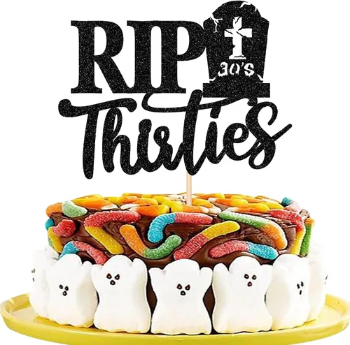 1 decoración para tartas Rip Thirties con purpurina negra de la muerte a mis treinta, decoración de pastel Rip to My 30s para funeral de los años