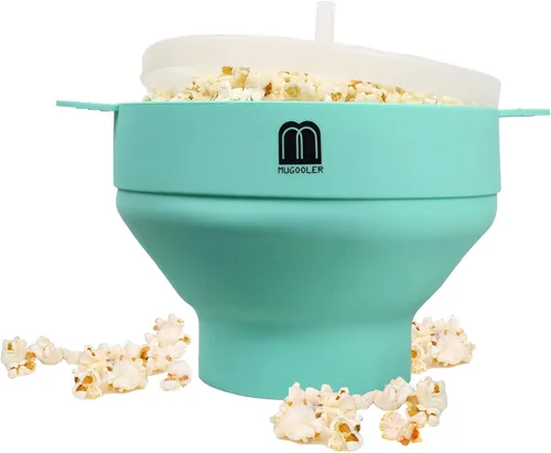 MMUGOOLER - Máquina de palomitas de maíz de silicona original para microondas, cuenco plegable con tapa, sin BPA y apto para lavavajillas, rápido y