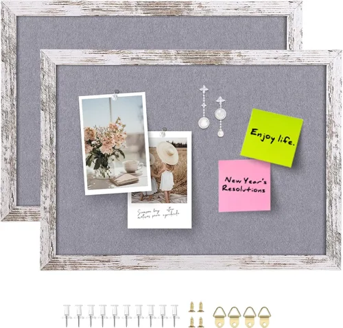 Tablón de anuncios de fieltro gris, 14.2 x 10.2 pulgadas, tablones de anuncios decorativos para colgar en paredes con marco de madera rústica