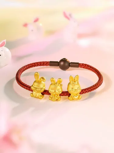 Miniatura 8 de ZHOU LIU FU Pulseras de oro real para mujer, pulsera de conejo de la suerte, joyería de oro de 24 quilates, pulsera roja, dije de oro sólido