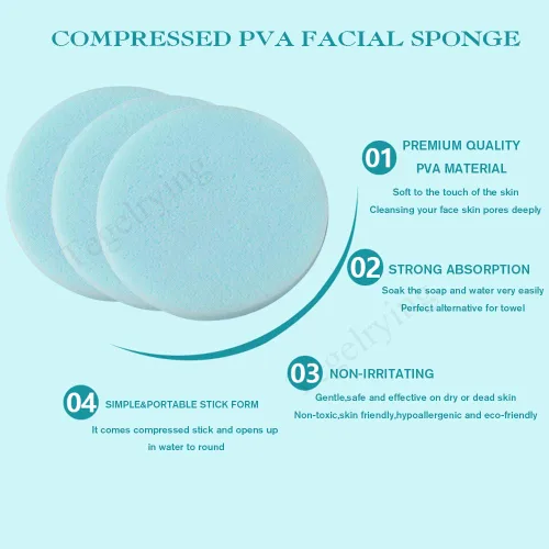 Miniatura 7 de Esponja facial comprimida, 120 unidades PVA profesional eliminación de maquillaje profesional esponjas de lavado facial esponjas de spa limpieza Azul