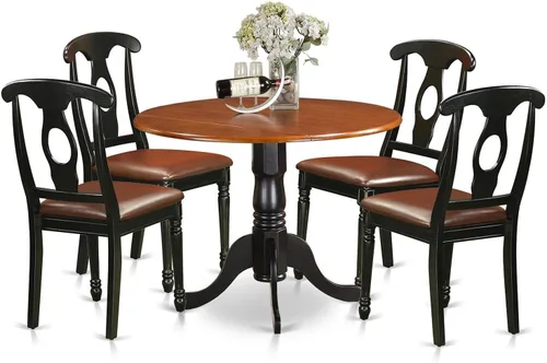 Miniatura 8 de East West Furniture DLKE3-BCH-LC - Juego de mesa de comedor moderno de 3 piezas que contiene una mesa redonda de madera con gotas y 2 sillas