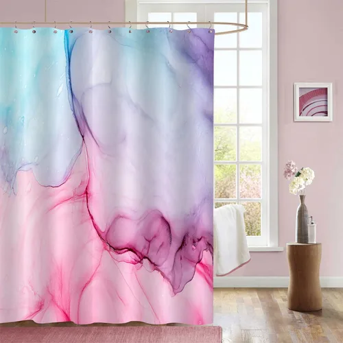 Miniatura 20 de Gibelle - Cortina de ducha pequeña de 36 x 72 pulgadas, cortina estrecha de medio tamaño abstracta azul gris mármol, juego de cortina de ducha