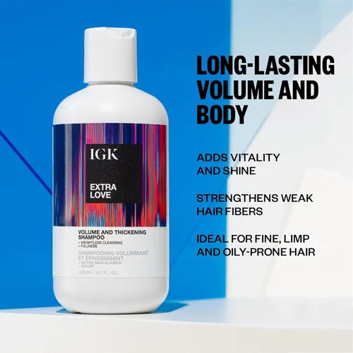Miniatura 5 de IGK EXTRA LOVE Champú para volumen y engrosamiento Champú voluminizador para cabello fino y fino Hidrata + apoya el cuidado del cuero cabelludo