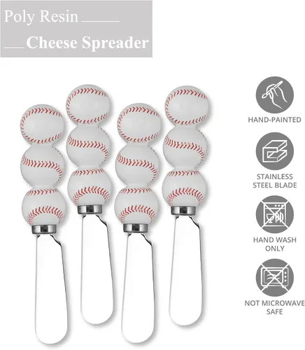 Miniatura 5 de Supreme Housewares Esparcidores de queso de béisbol, asas de resina pintadas a mano con cuchillas de acero inoxidable para untar queso crema