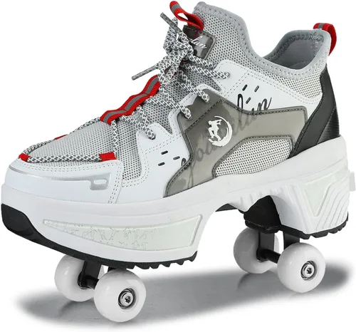 Miniatura 8 de Zapatos de patinaje para mujer, cuatro rondas, zapatos de patines de ruedas para niños que se convierten en patines de ruedas, zapatos ligeros al