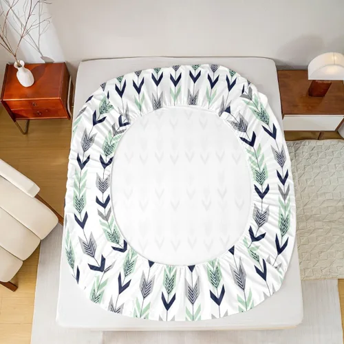 Miniatura 6 de Juego de sábanas geométricas con flechas ajustadas Manfei, patrón étnico con plumas, juego de ropa de cama bohemio exótico de 3 piezas para Gris