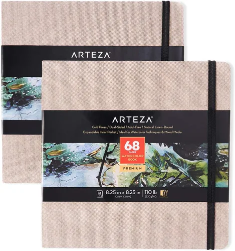 Miniatura 5 de ARTEZA Cuaderno de bocetos de acuarela, paquete de 3, 88 páginas cada una, 5.5 x 5.5 pulgadas, tapa dura gris, papel de 110 libras