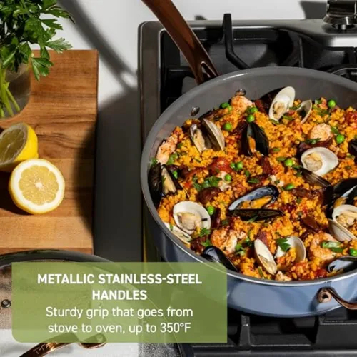 Miniatura 5 de T-Fal Preserve Ceramic, juego de utensilios de cocina antiadherentes de 13 piezas, apto para horno y asador hasta 350°F, incluye olla de cocción Azul