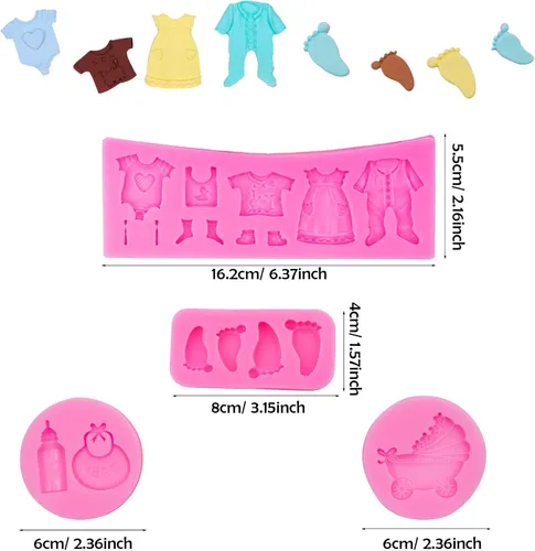 Miniatura 4 de Woohome Moldes de silicona para baby shower, 8 piezas de fondant de silicona para baby shower, pastel de cumpleaños, moldes de decoración de pasteles