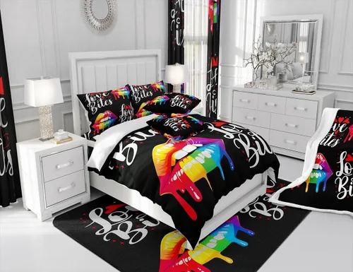 Miniatura 6 de Manfei Juego de edredón de labios arcoíris, tamaño individual, colorido juego de ropa de cama sexy de 2 piezas para niños, niñas, adolescentes