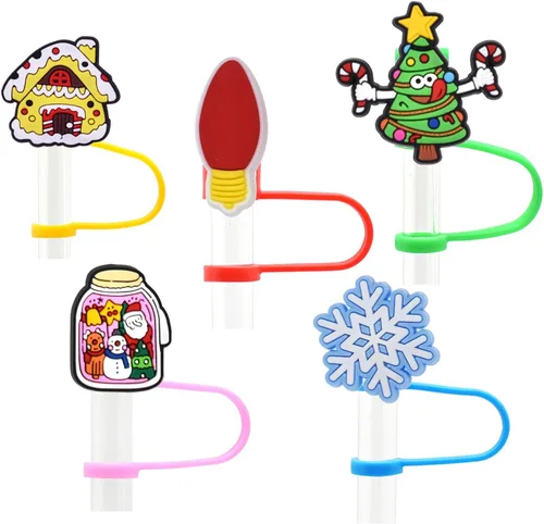 Miniatura 3 de 50 cubiertas de paja de Navidad al azar diferentes cubiertas de paja para vaso de 0.276-0.315 in, regalos de fiesta de Navidad, regalos de Navidad