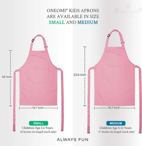 Miniatura 5 de Delantal para niños, pequeño, 100% algodón con una correa ajustable para adaptarse a todas las edades Rosa