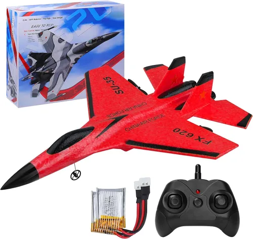 Avión RC 2CH Avión RC 2.4GHz Avión de control remoto RTF SU35 RC Jet Fácil de volar FX620 Avión Juguetes RC Aviones RC para adultos, niños y Rojo