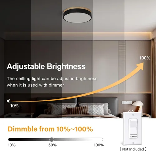 Miniatura 7 de Moderna lámpara de techo de madera regulable, lámpara de techo redonda negra LED empotrada, lámpara de techo minimalista para cocina, dormitorio