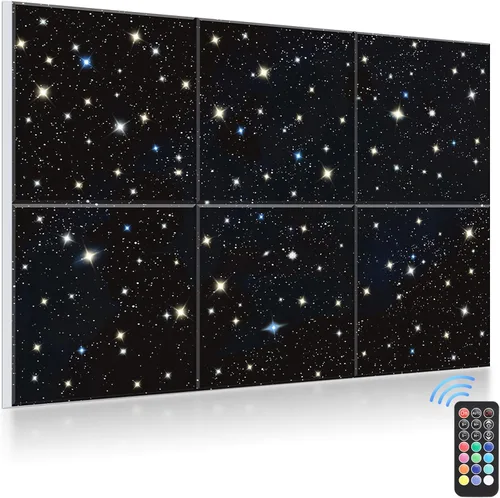 JBER Paneles Acústicos, Pintura Artística de Pared Autoadhesiva Insonorizada con Destellos de Luz Estelar de Fibra Óptica (Diseños Originales), Azul