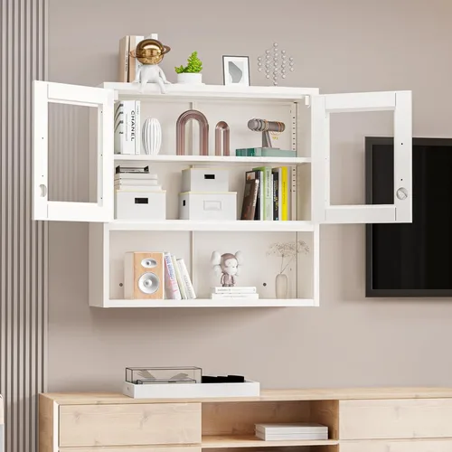 Miniatura 23 de VINGLI Armario de Pared para Garaje con Puertas con Cerradura y Estante Ajustable, Gabinete de Pared de Metal, Gabinete de Almacenamiento Superior