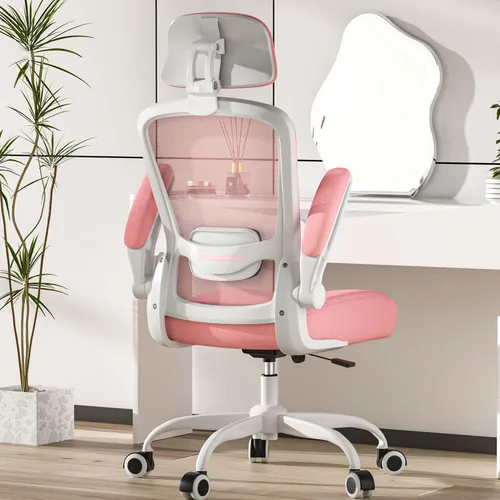 Mimoglad Silla de oficina, silla de escritorio ergonómica de respaldo alto con soporte lumbar ajustable y reposacabezas, silla giratoria con Rosa