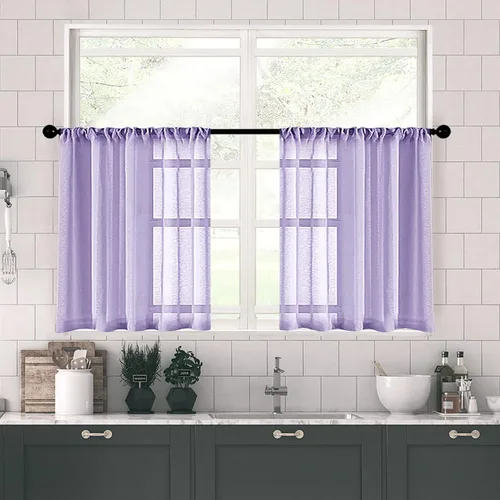 Miniatura 14 de MRTREES Cortinas transparentes de Aqua Blue, para cocina, de 36 pulgadas de longitud, cortinas transparentes de gasa con filtro de luz, cortinas