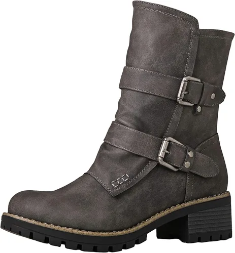 Globalwin Botas de motociclista con cordones a media pantorrilla, para mujer, botas de moda para festivales, botas militares de combate