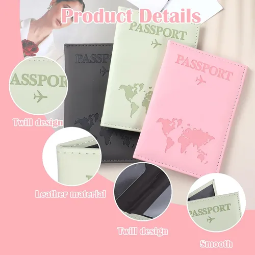 Miniatura 3 de Paquete de 3 soportes para pasaporte para viajes, funda de cartera de pasaporte de viaje, soporte para pasaporte para libros de pasaporte