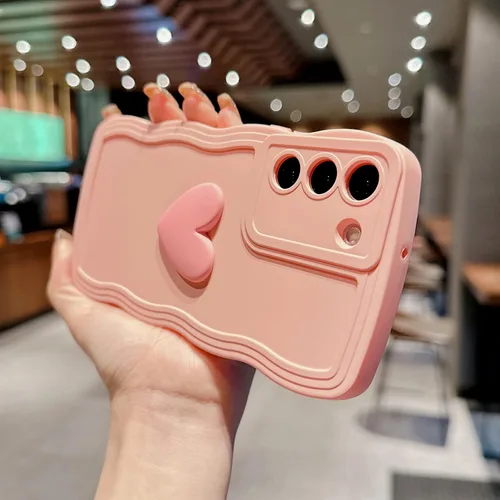 Miniatura 5 de Funda para Samsung Galaxy S22 para mujer, linda funda Kawaii 3D Love Heart color sólido rizado ondulado lente de cámara cubierta a prueba de golpes