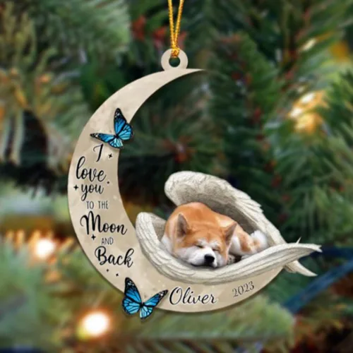 Miniatura 119 de Adorno colgante personalizado de ángel durmiendo en la luna, perro sabueso afgano, nombre personalizado, acrílico impreso en 2D plano – cumpleaños