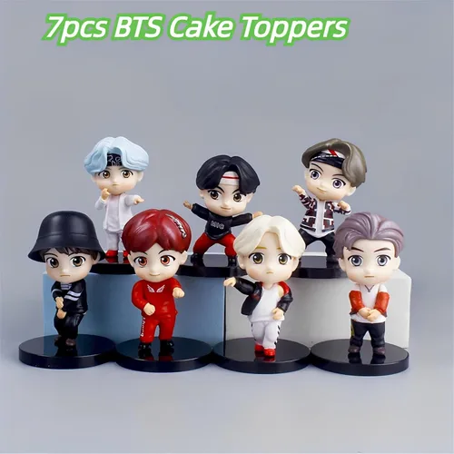Miniatura 6 de 7 piezas de Cake Toppers con personajes de BTS, conjunto de figuras de acción, mini figuras de muñecas, suministros para fiesta de cumpleaños