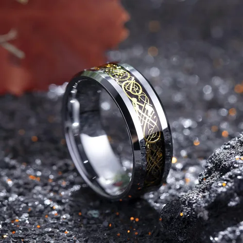 Miniatura 2 de King Will DRAGON - Anillo de carburo de tungsteno para hombre, 0.315 in0.236 in0.197 in, rojoverde, fibra de carbono, negro, dragón celta, ajuste