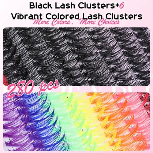 Miniatura 3 de Kit de extensiones de pestañas de colores, kit de extensión de pestañas de 6 colores, pestañas individuales con unión y sello y pinzas de pestañas