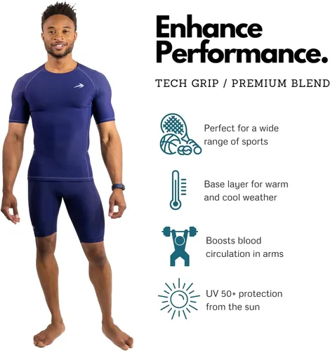Miniatura 3 de CompressionZ playera mangas cortas, compresión muscular para correr, hacer ciclismo y ejercicios, para hombre