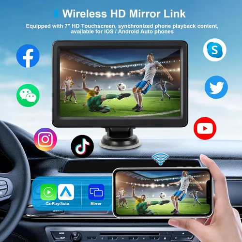 Miniatura 4 de Pantalla Carplay inalámbrica para coche, pantalla táctil HD de 7 pulgadas, estéreo portátil para Carplay y Android Auto, pantalla para Carros