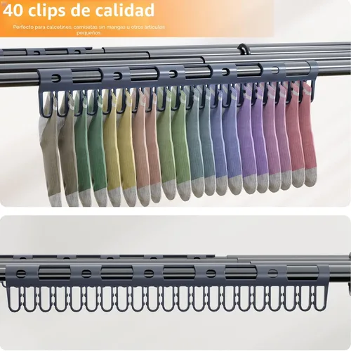 Miniatura 6 de Tendedero de ropa para el hogar, para interiores, plegable, para lavandería, 40 x 28.8 x 14.2 pulgadas, ahorro de espacio en interiores y Negro