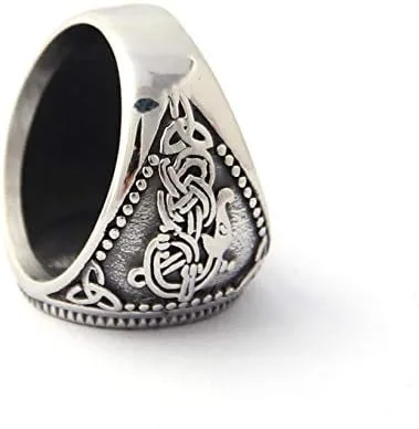 Miniatura 3 de BAVIPOWER Anillo de runa de acero inoxidable para hombre, diseño de lobo vikingo, ideal para hombre