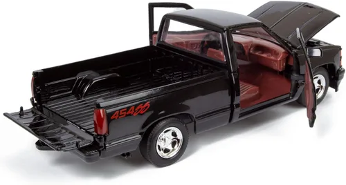 Miniatura 6 de All Star Toys 1992 Chevy C1500 454SS Pickup Truck a escala 1/24, modelo de coche fundido en metal negro con interior rojo Silverado 454 SS Motormax