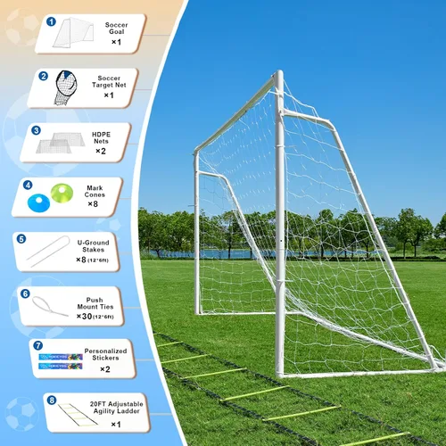 Miniatura 3 de Porterías de fútbol para patio trasero, portería de fútbol de 12x6 pies, grande 10x6.5 pies, 8x6 pies, 6x4 pies, porterías de fútbol para jóvenes