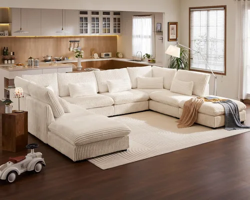 Miniatura 4 de Sofá modular de gran tamaño, sofá seccional de pana Cloud extra profundo con diván otomano chaise, sofá cama de chenilla esponjosa de 8 plazas