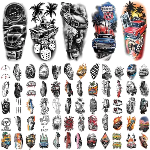 Miniatura 2 de 77 hojas de tatuajes temporales para automóvil, adultos, adolescentes, niños, realistas, tatuajes falsos de media manga, calcomanías de arte