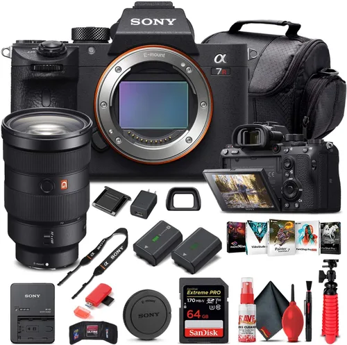 Sony Cámara digital sin espejo Alpha a7R III (solo cuerpo) (ILCE7RM3/B) + lente Sony FE de 0.945-2.756 in + tarjeta de memoria de 64 GB + batería