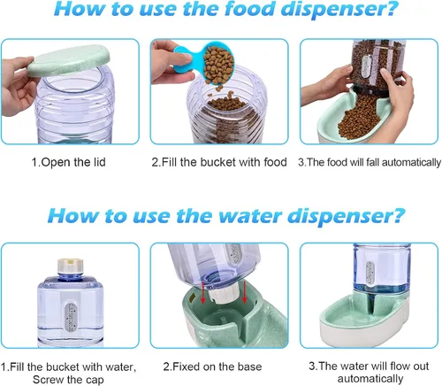 Miniatura 3 de Kacoomi Alimentador Automático para Perros y Gatos y Dispensador de Agua, Conjunto de Alimentador por Gravedad y Dispensador de Agua con Cuenco