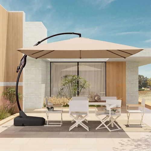 Miniatura 19 de Grand Patio 9x12 pies Sombrilla voladiza con base y funda para exterior, sombrilla rectangular de aluminio para terraza y jardín (Champán, 9x12 pies)