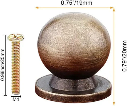 Miniatura 3 de 4 pomos redondos de latón macizo, cajones de gabinete antiguos, mango pequeño, tiradores minimalistas modernos (bronce antiguo)