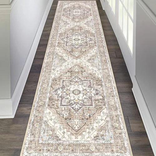 Miniatura 9 de Pauwer Alfombra vintage de flores 2 x 3 pulgadas, estilo envejecido, antideslizante, de pelo bajo, tapete para entrada, interior, pequeña, retro
