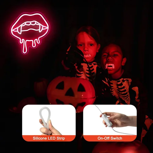Miniatura 4 de Letrero de neón de labios, luz de neón de labios de Halloween para decoración de pared, letreros de neón LED grandes en forma de labio rojo