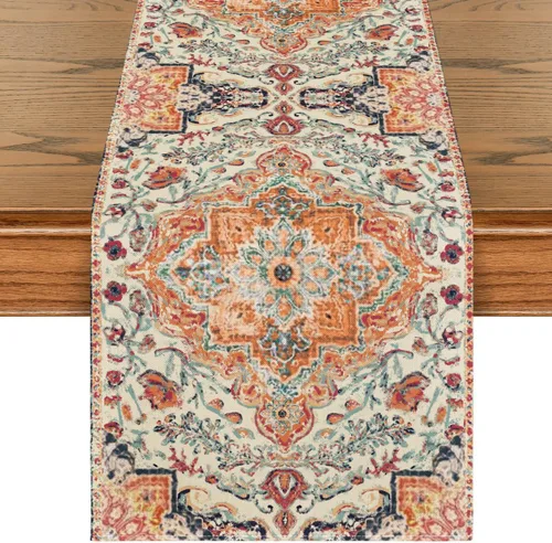 Miniatura 12 de Artoid Mode Camino de Mesa Estilo Boho Bohemia Naranja, Decoración Mágica de Otoño para Cocina y Comedor de Estilo Rústico y Granja, para Decoración