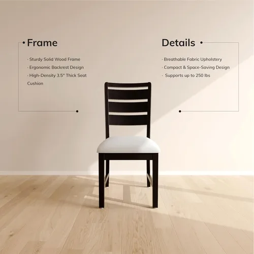 Miniatura 9 de COLAMY Juego de 2 sillas de comedor de madera, sillas de comedor tapizadas de granja con cojín de 3.5 pulgadas de grosor, sillas de cocina FSC