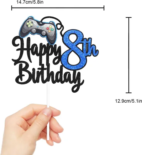 Miniatura 4 de Decoración de pastel de feliz cumpleaños 8 para videojuegos, fiesta de cumpleaños de 8 años, suministros de pastel azul, juego en nivel, decoración